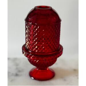 Viking Glass Ruby Red Diamond Point Fairy Lamp